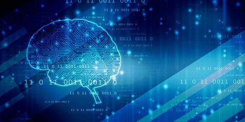 2d illustration Concept of thinking, background with brain, Abstract Artificial intelligence. Technology web background