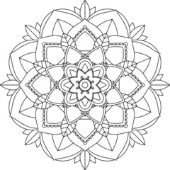 Fototapeta premium Easy Mandala coloring book simple and basic for beginners, seniors and children. Set of Mehndi flower pattern for Henna drawing and tattoo. Decoration in ethnic oriental, Indian style.