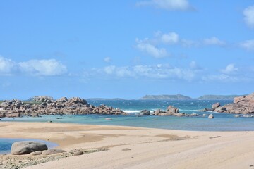 Beautiful view on the beach at Tregastel in Brittany. France