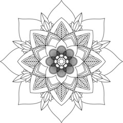 Easy Mandala coloring book simple and basic for beginners, seniors and children. Set of Mehndi flower pattern for Henna drawing and tattoo. Decoration in ethnic oriental, Indian style.