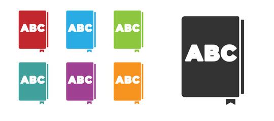 Black ABC book icon isolated on white background. Dictionary book sign. Alphabet book icon. Set icons colorful. Vector.