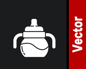 White Baby bottle icon isolated on black background. Feeding bottle icon. Milk bottle sign. Vector.