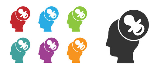 Black Baby dummy pacifier icon isolated on white background. Toy of a child. Set icons colorful. Vector.