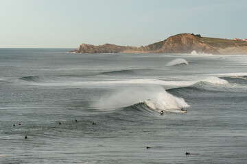 Perfect surfing spot in a nice autumn evening in north Spain