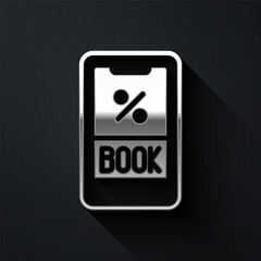 Silver Cruise ticket for traveling by ship icon isolated on black background. Travel by Cruise liner. Cruises to Paradise. Long shadow style. Vector.