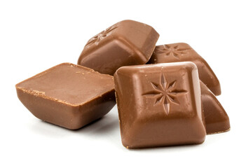 chocolate candies on white background