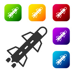 Black Rocket icon isolated on white background. Set icons in color square buttons. Vector.