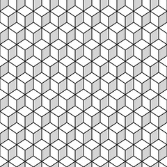 Fototapeta premium Repeated color cubes background. Geometric shapes wallpaper. Seamless surface pattern design with polygons. Cubic motif. Digital paper with dices for page fills, web designing, textile print. Vector.