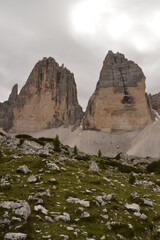 Hiking around the dramatic and beautiful Tre Cime / Drei Zinnen mountains in Lavaredo Dolomites in Northern Italy