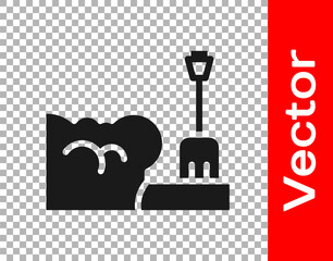 Black Shovel in snowdrift icon isolated on transparent background. Vector.