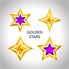 Set Different types and forms of gold color stars. Illustration Christmas New Year