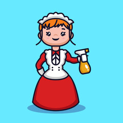 Cute girl with a maid red costume design