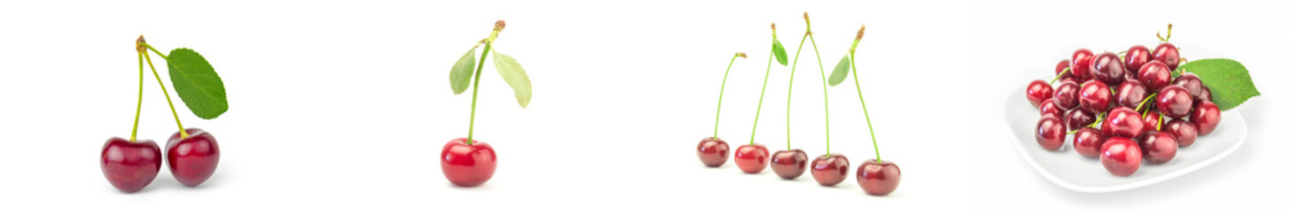 Collage of Sweet cherry isolated on a white background cutout