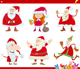 Santa Claus characters on Christmas time cartoon set