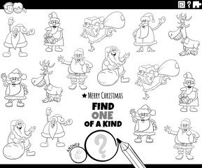 one of a kind task with Christmas characters coloring book page