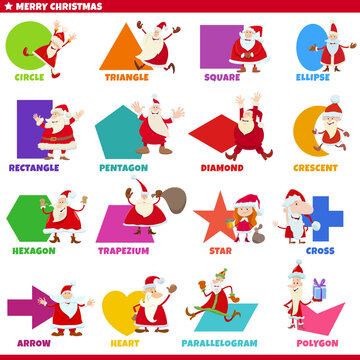 basic geometric shapes with Santa Claus characters set