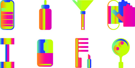 set of colorful stay home activities icons