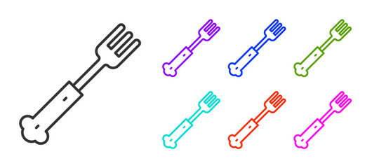 Black line Fork icon isolated on white background. Cutlery symbol. Set icons colorful. Vector.