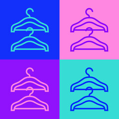 Pop art line Hanger wardrobe icon isolated on color background. Cloakroom icon. Clothes service symbol. Laundry hanger sign. Vector.