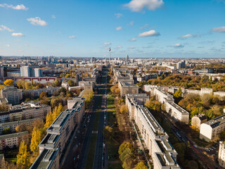 Berlin Friedrichshain, Karl Marx Allee aerial view to the city center