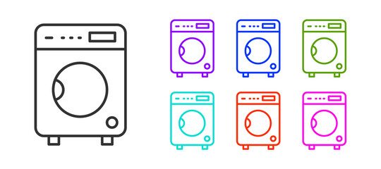 Black line Washer icon isolated on white background. Washing machine icon. Clothes washer - laundry machine. Home appliance symbol. Set icons colorful. Vector.