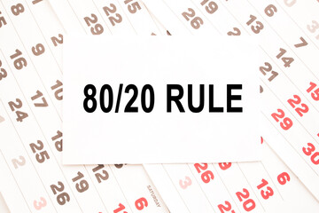 text 80 20 RULE on a sheet from Notepad.a digital background. business concept . business and Finance.