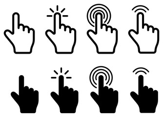Fototapeta premium Hand click simple icons collectoin. Touch screen. Vector