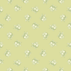 Apples seamless pattern on green background. Vintage botanical wallpaper.