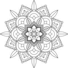 Easy Mandala coloring book simple and basic for beginners, seniors and children. Set of Mehndi flower pattern for Henna drawing and tattoo. Decoration in ethnic oriental, Indian style.