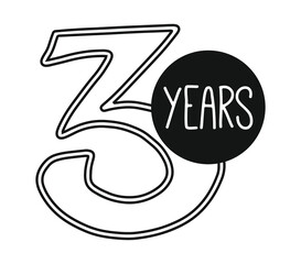 3, three years number hand lettering. Hand drawn doodle. - Vector