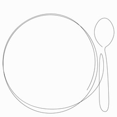 Spoon and plate silhouette line drawing vector illustration