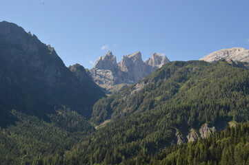 Fototapeta premium Hiking in the lush and dramatically beautiful Val di Fiemme and Passo Rollo in the Dolomites, Northern Italy