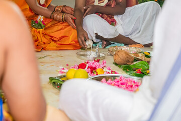 Obraz na płótnie Canvas Religious rituals, traditional Hindu wedding , South India