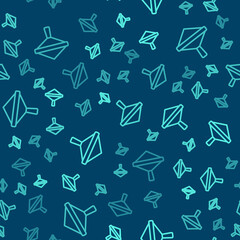 Green line Whirligig toy icon isolated seamless pattern on blue background. Vector.