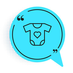 Black line Baby clothes icon isolated on white background. Baby clothing for baby girl and boy. Baby bodysuit. Blue speech bubble symbol. Vector.