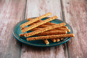 dry crunchy snacks sticks in sesame a sprinkles