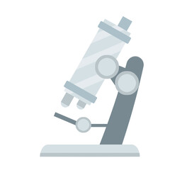 Microscope. Scientific equipment of laboratory. Study of the microcosm. Education and science. Magnifying glass. Flat cartoon icon