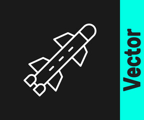 White line Rocket icon isolated on black background. Vector.