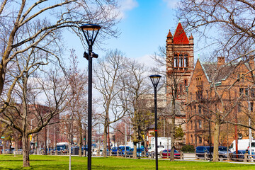 Fototapeta na wymiar Harvard-Epworth United Methodist Church view in Cambridge Massachusetts, USA