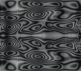 Moire seamless holographic vector background. Moire texture wavy lines optical illusion abstract background. TV screen effect. Distorted shapeful lines wallpaper. - obrazy, fototapety, plakaty