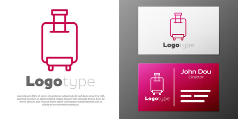 Logotype line Suitcase for travel icon isolated on white background. Traveling baggage sign. Travel luggage icon. Logo design template element. Vector.
