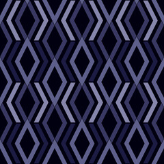 Repeated color figures on black background. Ethnic wallpaper. Seamless surface pattern design with rhombuses and lines ornament. Diamonds motif. Digital paper for textile print, web designing. Vector