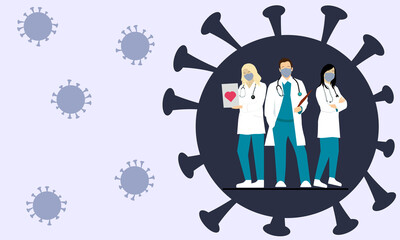 Self-isolation. Stay home. Fight against covid-19 viruses. vector illustration. The doctor is a hero. thanks to the doctors and the nurse. you are the best. from medical professionals with love.