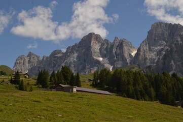 Naklejka premium Hiking and climbing in the stunning valleys and mountains of Val di Fiemme in the Dolomites, Italy