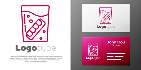 Logotype line False jaw in glass icon isolated on white background. Dental jaw or dentures, false teeth with incisors. Logo design template element. Vector.