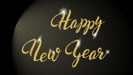 Happy new year golden hand lettering calligraphy isolated on black background.