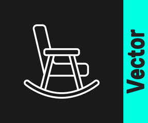 White line Rocking chair icon isolated on black background. Vector.