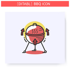 Fototapeta premium Bbq grill color icon. Charcoal barbecue. Closed brazier. Backyard picnic concept. Barbecue party or summer camping. Grilled food, grill cooking. Isolated vector illustration. Editable stroke 
