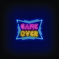 Game Over Neon Signs Style Text Vector