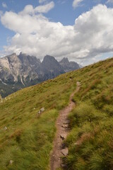 Fototapeta premium Hiking in the beautiful mountains of Val di Fiemme in the Dolomites of Northern Italy, Europe